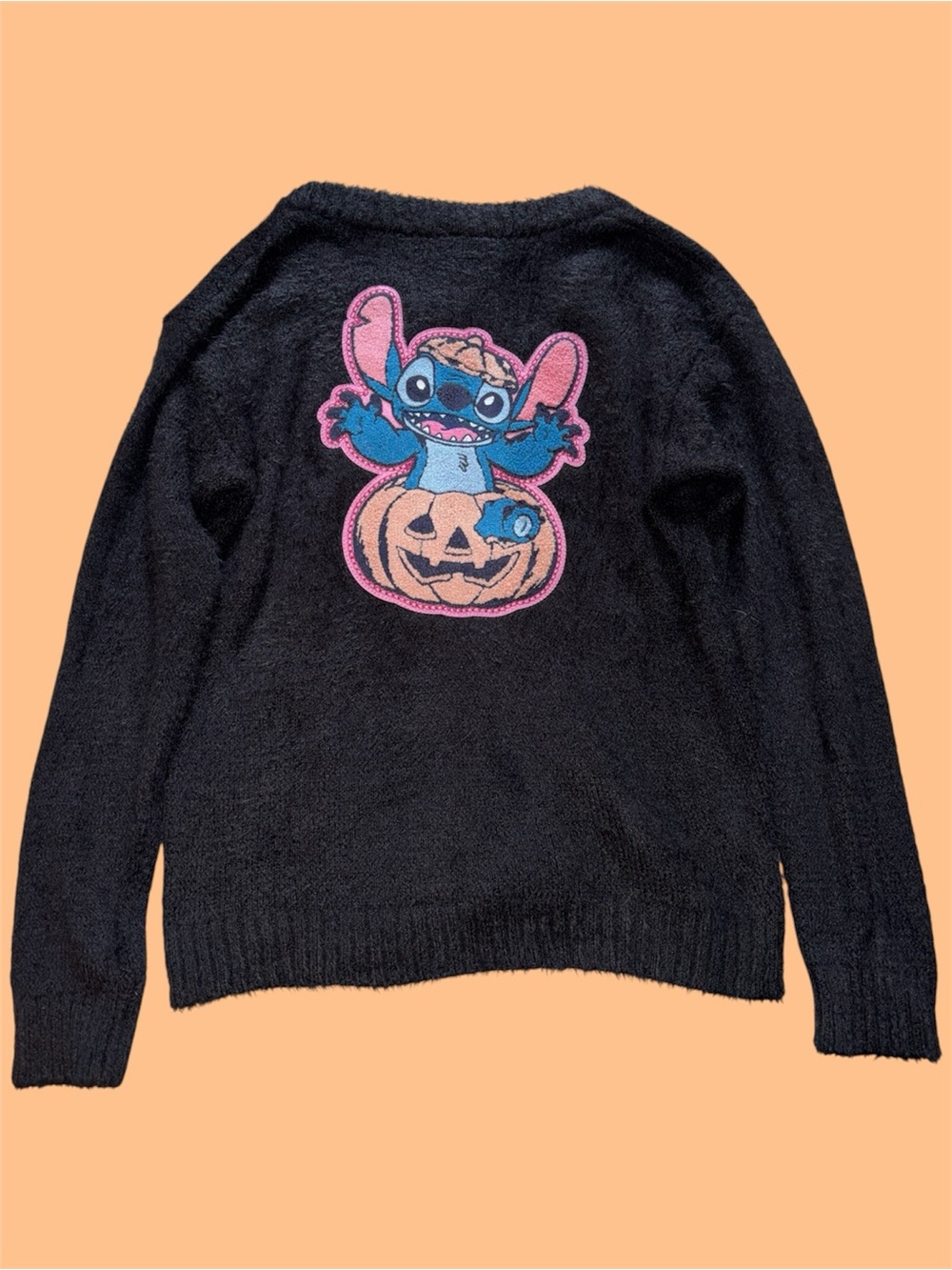 (🎃3 for 12🎃) Disney Kid’s Stitch Black Sweater with Halloween Patch